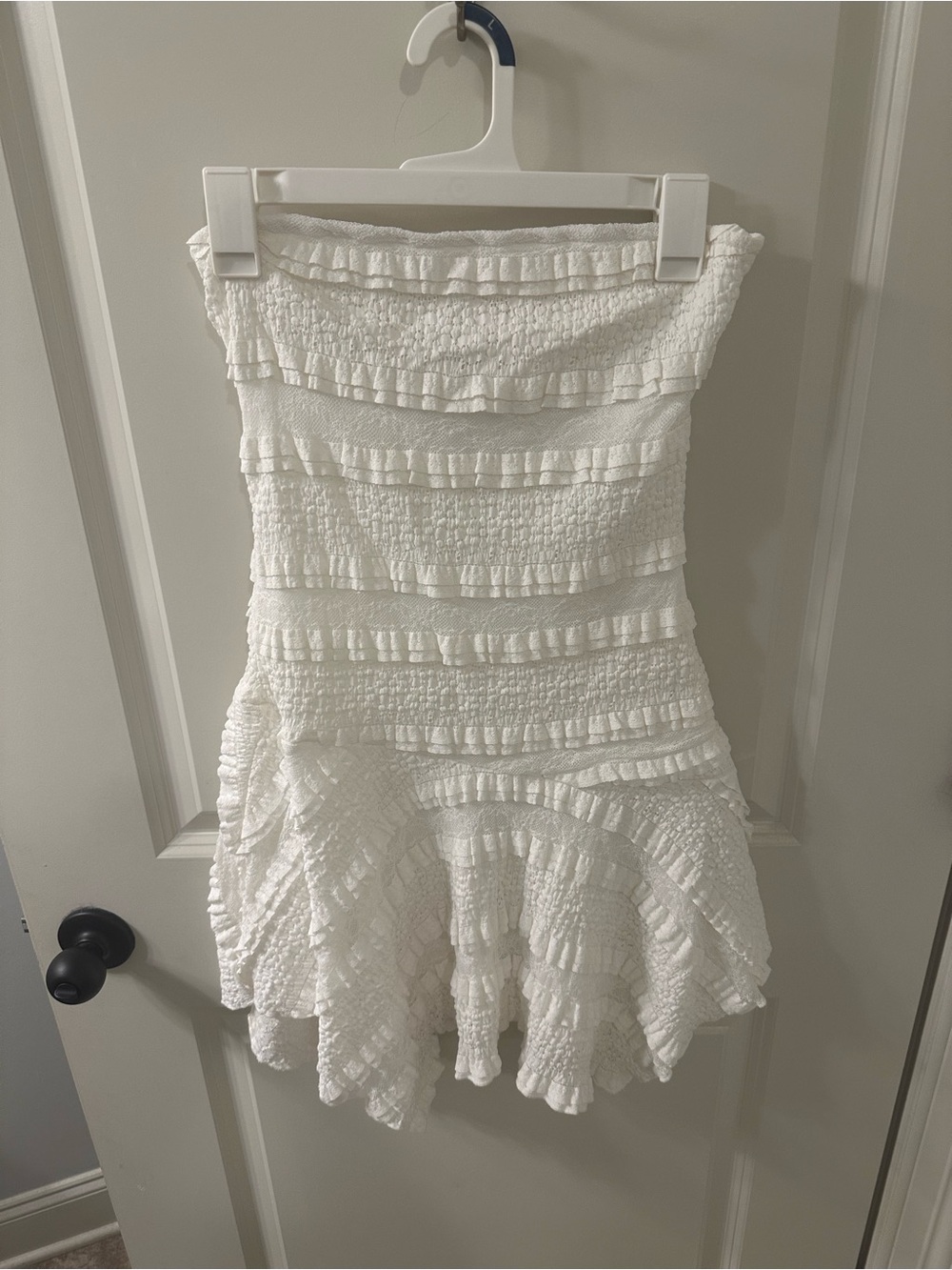 Strapless White Ruffle Mini Dress - Women